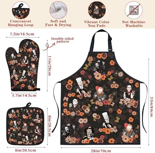 Horror Merch,9Pcs Bamboo Cooking Utensils Set,Spoons with Apron Oven Mitts Pot Holder,Halloween Horror Gifts for Men Women,Horror Decor,Horror Collectibles,Spooky Kitchen Accessories - Image 3