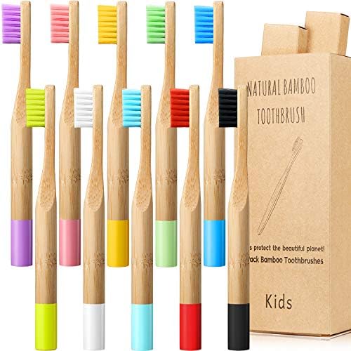 Boao 10 Pieces Kids Bamboo Toothbrush Natural Soft Bristle Wooden Toothbrush Toddlers Adults Natural Wood Organic Tooth Brush BPA-Free Color Travel by Boao