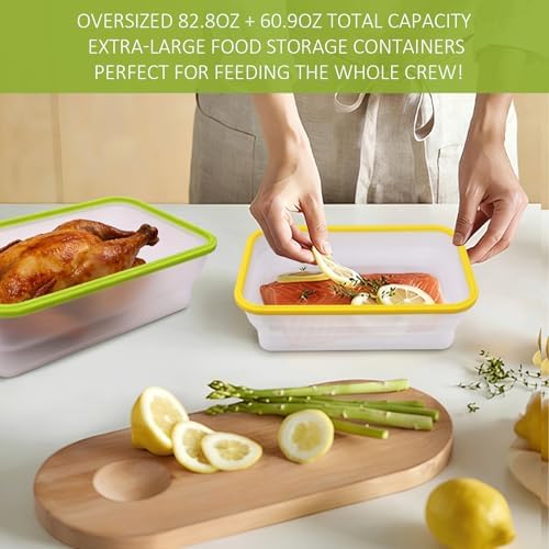 Set of 2 Extra Large Translucent Collapsible Silicone Food Storage Containers With Lids,82.8oz + 60.2oz Meal Prep Bento Lunch Boxes, Durable, Microwave,Dishwasher and Freezer Safe,BPA Free - Image 4