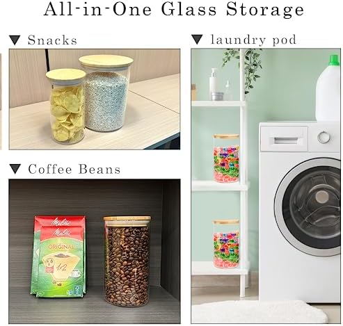 Glass Storage Jars Set Elegant Containers with Airtight Bamboo Lids, Perfect for Kitchen Organization - Flour, Rice, Pasta, Sugar, Coffee Beans (2 packs(37oz) / 2 packs(111oz)) - Image 4