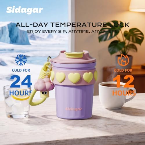 12 oz Insulated Coffee Tumbler with Lid, Cute Travel Mug, Purple - Image 4
