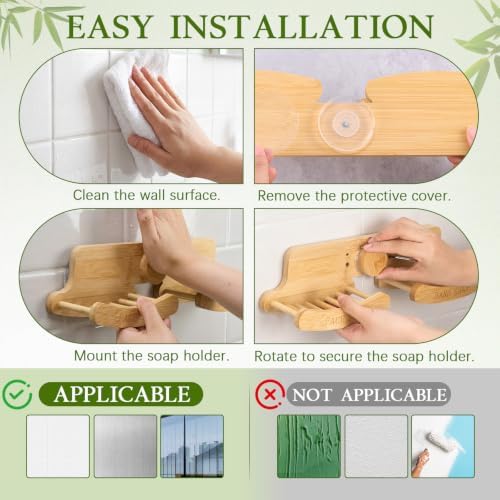 Double Bamboo Soap Dish for Shower, Wall Mounted - Image 6