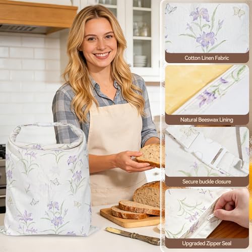Beeswax Bread Bags, 2 pcs Reusable Bread Bags for Homemade Bread, - Image 5