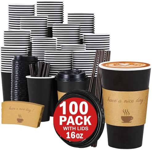 Lamosi 100 Pack 16 oz Coffee Cups, Disposable To Go Paper Cups with Lid by BuyNow