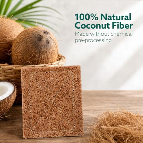 Natural Coconut Scrubber 5-Pack - Eco Friendly Dish Sponges for Kitchen Cleaning, Pots and Pans - Zero Waste, Plastic Free, Tough Non-Scratch Scouring Pads - Image 2