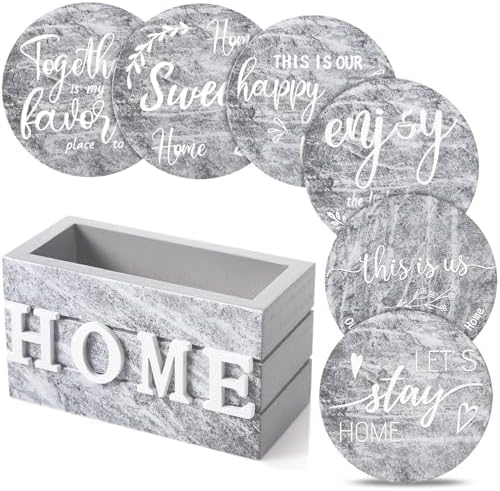 Queekay House Warming Gifts New Home Farmhouse Coasters Set of 6, Ash by Queekay