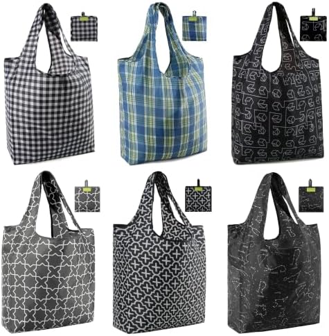 BeeGreen Reusable Shopping Bags Cute Grocery Bag 6 Pack, Reusable Gift Bags Heavy-Duty Foldable Shopping Totes for Supermarket, Work & Travel, Large Washable Polyester Tote Bag with Handles by BeeGreen