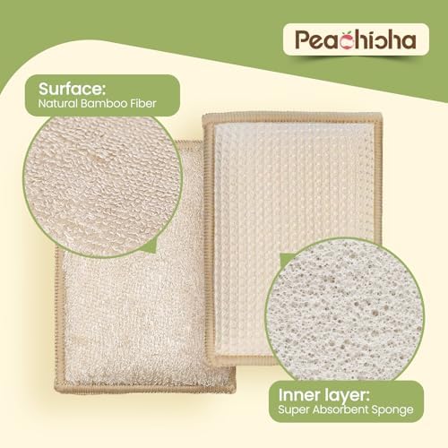 Bamboo Sponges for Dish Washing Reusable Dish Sponge Multi Use Kitchen Sponges Non-Scratch Reusable Cleaning Pads for Dishes, Pots and Pans, Pack of 5 - Image 3