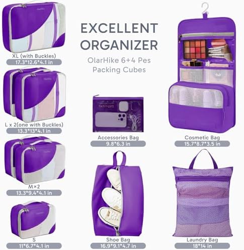 OlarHike 10 Set Packing Cubes for Travel, Gifts for Women Mom,Anti-Tearing Suitcase Organizer with Over 1000 pcs Mesh Holes,Vacation Essentials & Accessories for Cruise Ship - Image 2
