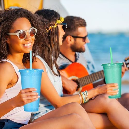 Suertestarry Tumbler with Straw and Lid,Water Bottle Iced Coffee Travel Mug Cup,Reusable Plastic Cups,Perfect for Parties,Birthdays,24oz-5 Pack (Sparkling Glitter, 5pack) - Image 4