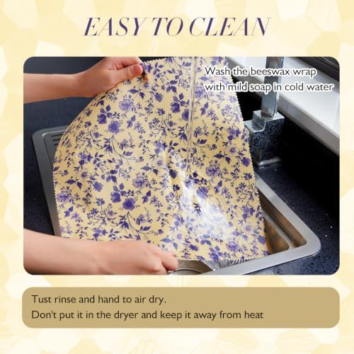 6 Pack 4L & 2XL Reusable Beeswax Wraps for Food, Reusable Beeswax Food Wraps for Bread, Cheese, Fruits, Zero Waste, Plastic-Free Storage, Natural Cotton with Plaid, Floral & Bee Patterns - Image 5