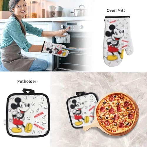 Wooden Spoon for Cooking- Cartoon Wooden Spoons Bamboo Utensils Set Kitchen Decoration- Birthday Gift Kitchen Accessory with Cute Apron Oven Mitt Potholder- Best Kitchen Gifts for Women Friends (Grey) - Image 5
