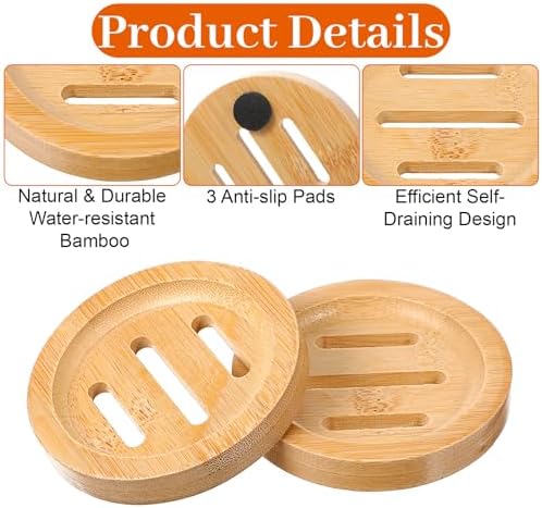 16 Pcs Bamboo Soap Dishes, Wooden Soap Holder with Drainage - Round Natural Soaps Trays for Bathroom, Kitchen, Shower (3.2 Inch) - Image 3