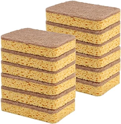 Yolaist 12 Pack Non-Scratch Scrub Sponge, Natural Kitchen Sponges for Cleaning Kitchen, Scratch Free Biodegradable Sponges for Dishes, No-Stick Cookware by Yolaist