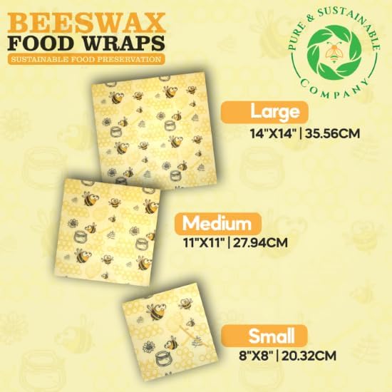 PURE & SUSTAINABLE COMPANY Beeswax Wraps for Food Storage-Pack of 3 Reusable with Organic Cotton - Preserve Fruits, Vegetables, Sandwiches, Snacks, Leftovers. Size S,M,L. Bears Print - Image 4