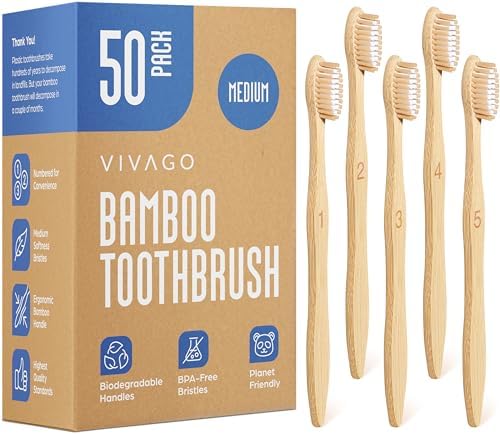 VIVAGO Bamboo Toothbrushes - Medium Bristles Toothbrushes for Adults by VIVAGO
