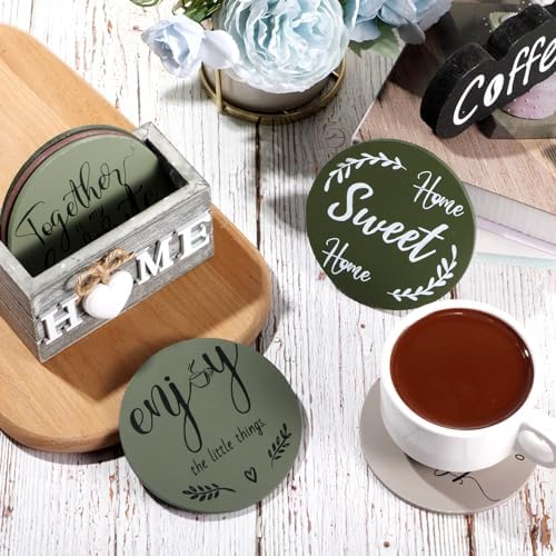 Queekay House Warming Gifts New Home Farmhouse Coasters Set of 6, Green - Image 5