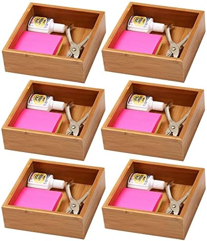 YBM HOME Bamboo Drawer Organizer Storage Box for Kitchen Drawer, Junk Drawer, Office, Bedroom, Children Room, Craft, Sewing, and Bathroom, 6 Pack 6x6x2 inch - Image 2