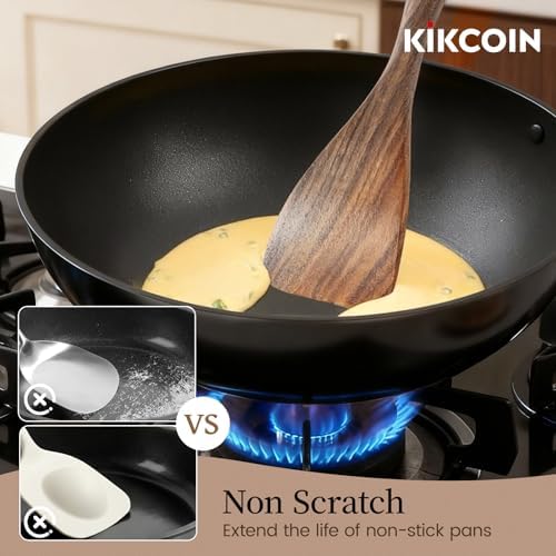 Kikcoin 7 PCS Durable Natural Teak Wooden Cooking Utensils Set, Non Toxic Wooden Spoons for Cooking, Wooden Utensil Set for Cooking with Comfort Grip, Nonstick & Easy to Clean Wood Kitchen Utensil Set - Image 3