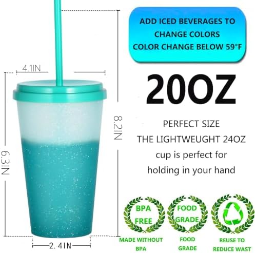 Color Changing Cups, 5 Pack 24oz Plastic Tumblers, Reusable Iced Coffee & Smoothie Cups with Lids and Straws for Parties and Travel (Bright, 24 Pcak) - Image 2