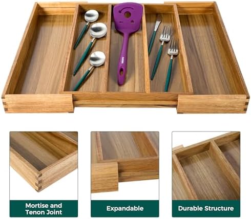Utoplike Acacia Kitchen Drawer Organizer Expandable, Utensils Cutlery Tray - Image 6