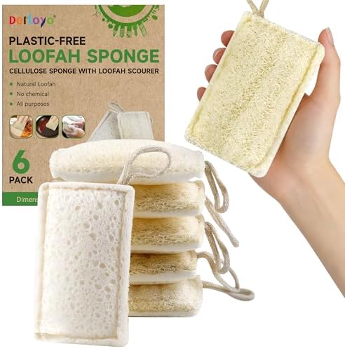 6 Pack Natural Loofah Sponges for Dishes by Derloyo