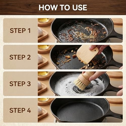 2 Pack Bamboo Dish Scrub Brush with Bamboo Pan Scraper Pot Scraper Non-Scratch Dish Scrapers Kitchen Cleaning Tools for Cast Iron Skillets, Cookware, Dishes, Pans Bowls, Plates and Pots - Image 4