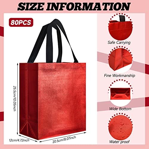 Eccliy 80 Pcs Reusable Gift Bags, Medium, Red with Black Handles - Image 6