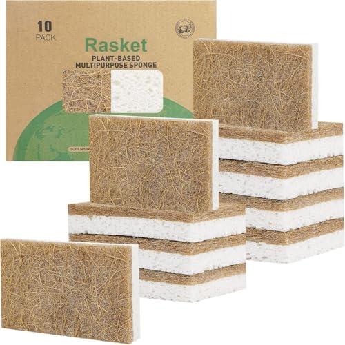 10 Pack Biodegradable Natural Sponges Kitchen - Compostable Cellulose and Coconut Walnut Scrubber Sponge - Eco Friendly Sponges for Dishes by Unknown