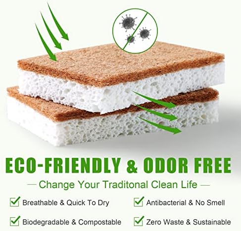PANYEE Biodegradable Natural Kitchen Sponge，Eco Friendly Sponges for Dishes,Compostable Cellulose Sponge with Natural Plant Based Coconut Walnut Sustainable Scrubber Pack of 12 - Image 3