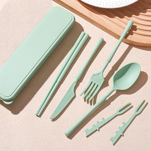 Reusable Travel Utensils with Case, Wheat Straw Fork Spoon Knife Chopsticks - Image 3