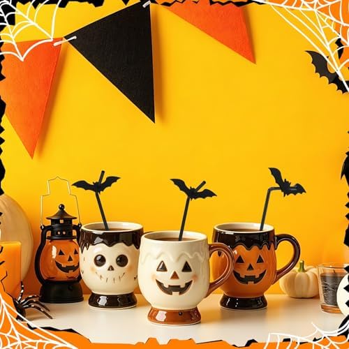 JANYUN 40 Pcs Black Halloween Straws Plastic with Glitter Bat Toppers - Image 5