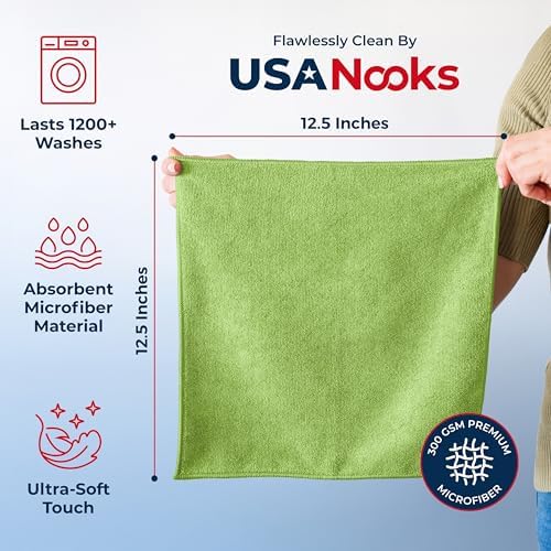 USANOOKS Microfiber Cleaning Cloth Light Green - 24 Pcs 12.5"x12.5" - High Performance - 1200 Washes, Ultra Absorbent Towels Weave Grime & Liquid for Streak-Free Mirror Shine - Car Washing Cloth - Image 2