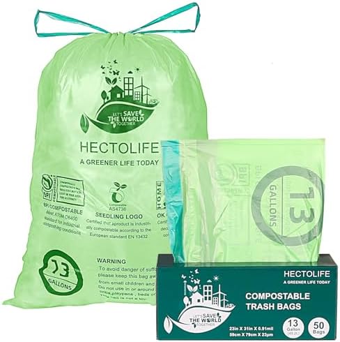13 Gallon,50 Count Compostable Trash Bags with Home by HECTOLIFE