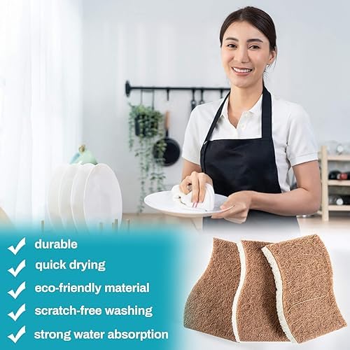 MAQIHAN 10PCS Natural Sponges for Dishes - Biodegradable Sponges Kitchen Eco Friendly Dish Sponge Non-Scratch Sponges for Cleaning Kitchen - Image 4