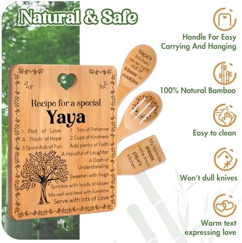 Yaya Gifts - "Recipe for a Special Yaya" Yaya Gifts for Grandma Cutting Board Set, Bamboo-Made Engraved Utensil Set Gifts for Yaya Cutting Board, Mothers Day Gifts for Yaya - Image 6