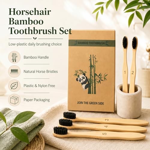 Horsehair Bamboo Toothbrush 10 Pack Plastic Free Numbered Set - Image 5