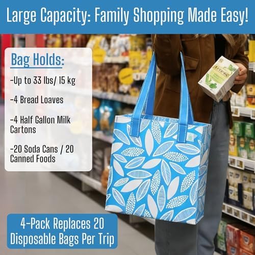 VENO 2/4 Pack Compact Reusable Grocery Shopping Bags with Hard Bottom - Image 4