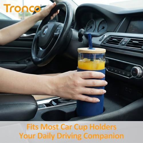 Tronco 20 oz Glass Tumbler with Lids and Straws, Reusable Iced Coffee Cups - Image 5