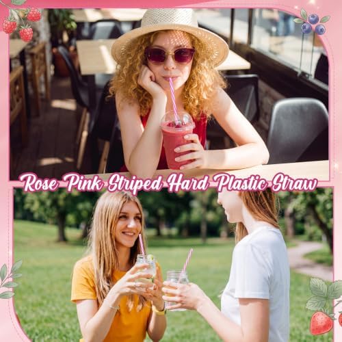 Honeydak 50 Pcs Reusable Plastic Straws Bulk,Rose Red Stripe - Image 6