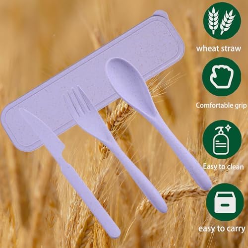 4‑Pack Travel Wheat Straw Utensils, BPA Free Fork Spoon Knife Storage Case - Image 3