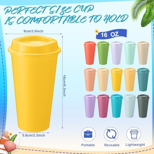 Honeydak 45 Pack 16 oz Reusable Coffee Cups with Lids Water Bottle Iced Coffee Travel Mug Reusable Portable Plastic Tea Tumblers Bulk for Hot and Cold Drinks Birthdays Party(Classic,Macaron Color) - Image 4
