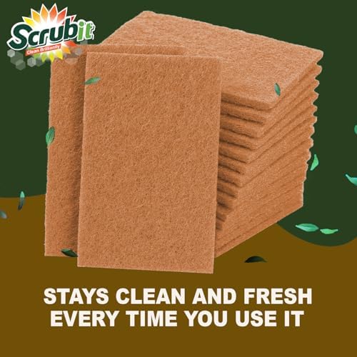 SCRUBIT 100 Pack Natural Scouring Pads - Heavy Duty Scrubbing Pads for Dishes - Non-Scratch - Reusable - Natural, Eco-Friendly, Biodegradable Sisal Brown Sponges for Dishes, Compostable - Image 6