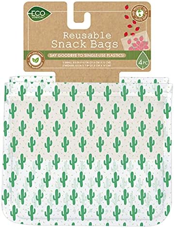 EcoLogical Reusable Snack Bags, Sustainable Kitchen Accessory, Zero-Waste Lunch Set, 4 pack, Printed by EcoLogical