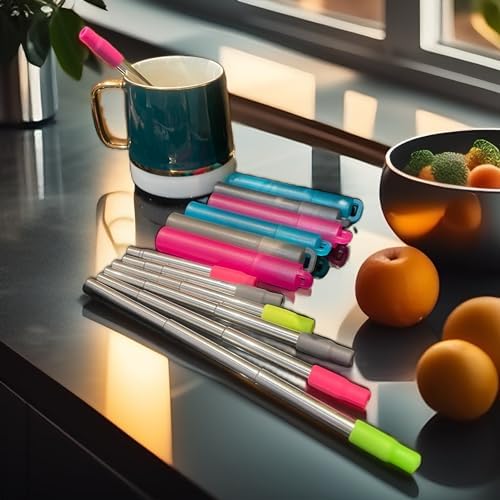 NAIVELY-Metal Reusable Straws 3 Pack Collapsible Portable Stainless Steel Drinking Straw Telescopic Travel Straw, with Case and Cleaning Brush Foldable Pocket Straws - Image 5