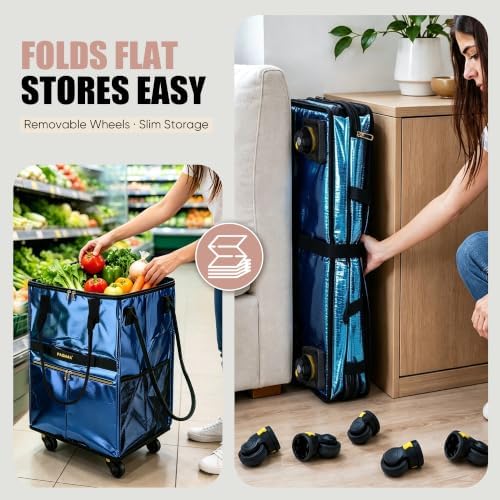 PASMAN Reusable Foldable Rolling Grocery Bag on 5 Wheels,Large,Purple - Image 4