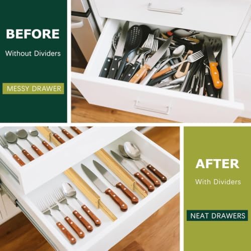 Lzerking Kitchen Drawer Dividers 6 Pack Bamboo Drawer Organizers - Image 2