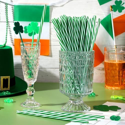 JANYUN 30 Pcs Green and White Straws Plastic, Reusable St Patricks Straws - Image 4