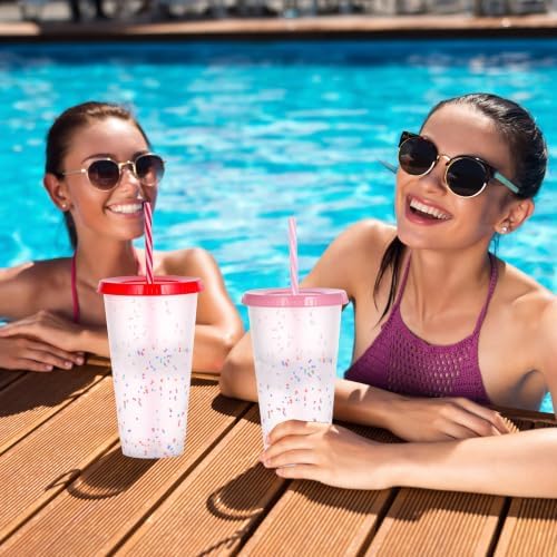 Color Changing Cups, 12 Pack 24oz Plastic Tumblers, Reusable Iced Coffee & Smoothie Cups with Lids and Straws for Parties and Travel (Rainbow, 12 Pack) - Image 4