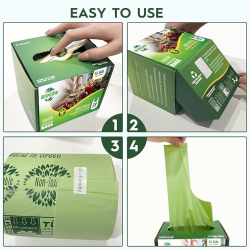 10-13 Gallon Compostable Trash Bags with Handles Tie 30 Bags Biodegradable Garbage Bags Food Scrap Green Waste Bags Thick 0.87 Mil 49.21 Liter ASTM D6400, US BPI and OK Compost Home Certified - Image 5
